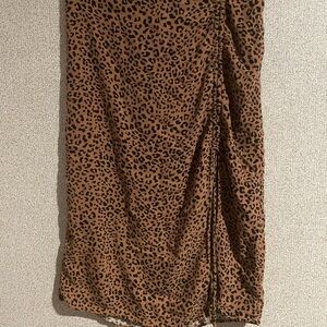 Brown and Black Midi‎ Skirt with Leopard Print